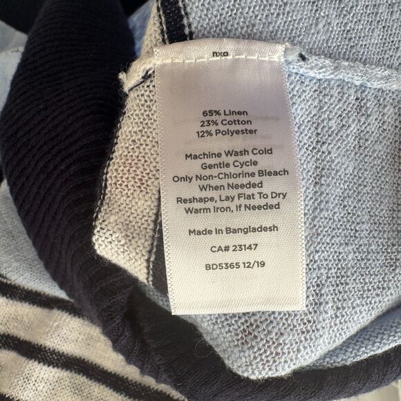 TALBOTS Women's MEDIUM Sweater White Blue Linen Tunic Beach Coastal Nautical - Picture 7 of 7